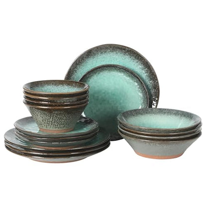 Gibson Elite Green Lantern Service for 4 (16 Piece) Double Bowl Dinnerware Set, Teal, Soft Gray, Dinnerware Set - color: Green (Green Lantern)