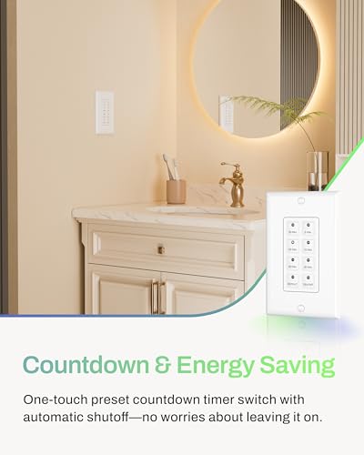 BN-LINK Bathroom Fan Timer Switch for Exhaust Fan Lights Heaters, 1 Pack - size: Preset (5-10-20-30-45-60mins)