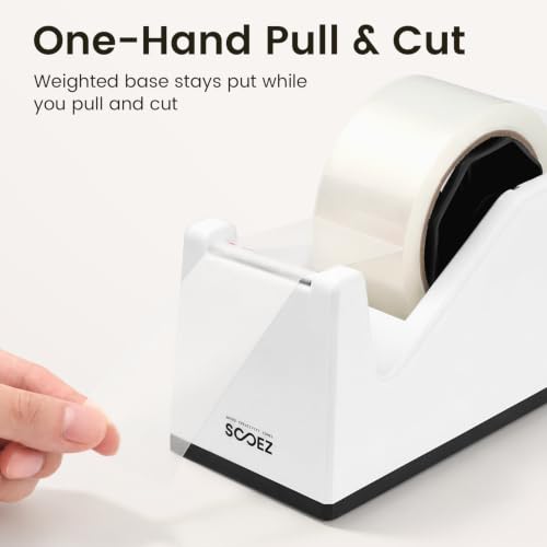 Sooez Weighted Tape Dispenser, Aesthetic Packing Tape Dispenser Desk, with Storage Compartment, Super Heavy Duty Tape Holder, Fit 1.88" to 2" Wide Tape, Tape Cutter Packing Shipping Supplies