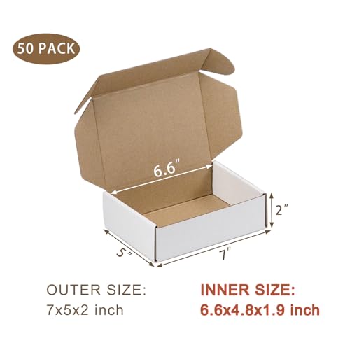 SUNLPH 50 Pack 7x5x2 Inches Small Shipping Boxes, White Corrugated Cardboard Boxes, Moving Mailing Packing Box… - color: White, size: 7x5x2