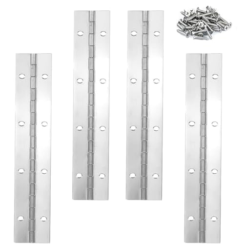 4PACK 8INCH Silver Continuous &Piano Hinge 0.05" Thickness/1.2" Open Width Heavy Duty Continuous Hinge with Holes for Cabinet Door Cases Woodworking Include Screws - color: Silver, size: 8INCH-1.2INCH
