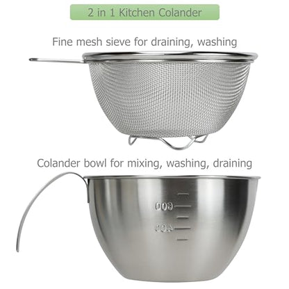 EIKS Stainless Steel Mixing Bowls with Colander Strainers, 1000ml/1-Quart