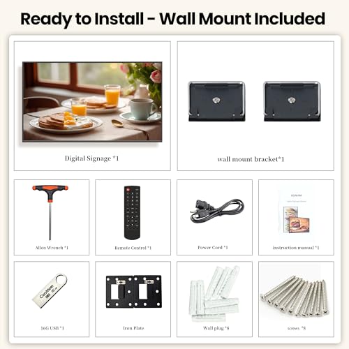 55 Inch Digital Signage Display, 4K FHD 1000 Nits Advertising Screen, Android 14.0 Wall Mount Digital Menu Board for Restaurants, Smart tv signage with 4GB RAM 64GB Storage, Smart Split Screen - size: 55 inches