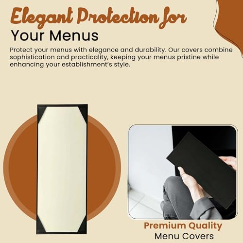 Prestine Menu Covers Made of Premium Faux Leather (10-Pack) - 4.25" x 11" - 1 View - Black - Restaurant Menu - Wine List - Bar Menu - size: 4.25”x11” - 1 View