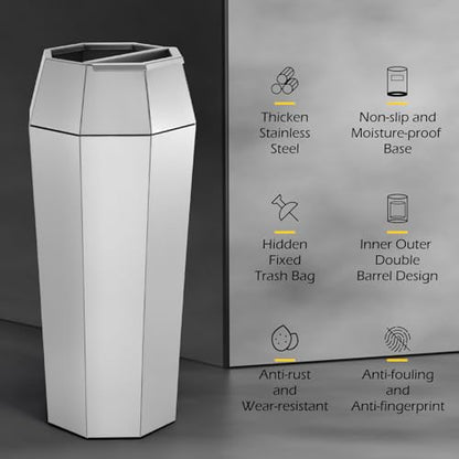 Dyna-Living Commercial Trash Can Large Stainless Steel Garbage Can with Lid
