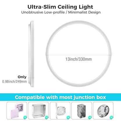 libtit 6 Pack 13 Inch LED Flush Mount Ceiling Light, 3200LM 28W Ultra-Slim LED Ceiling Lights, 3000K/4500K/6000K Selectable Light Fixture for Bedroom, Kitchen, Bathroom, Hallway - White - color: White, size: 13In-6Pack