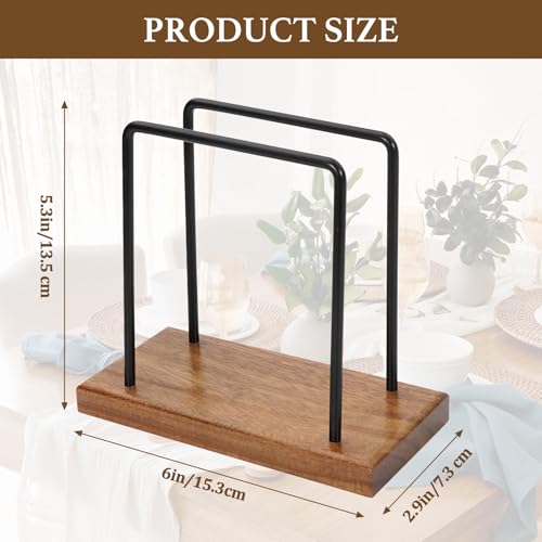 Napkin Holder for Table, Modern Farmhouse Acacia Wood Black Metal Upright