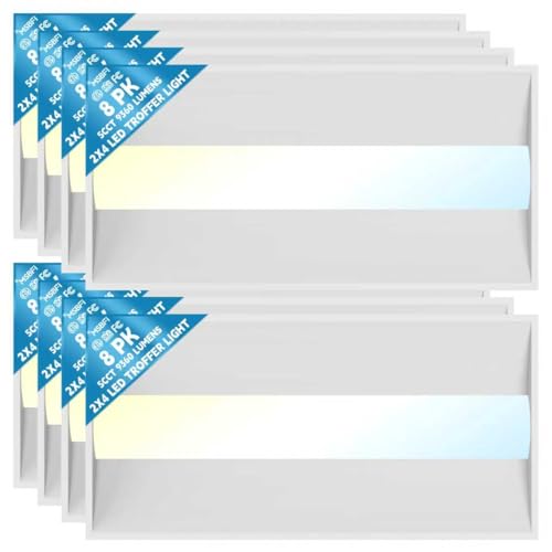 8Pack 2x4 LED Troffer Center Basket Panel,5 Color Tunable 3500K/4000K/5000K,Watt Adjustable,50W/60W/72W-Up to 10800 Lumens,0-10V Dimmable Recessed Back-Lit Drop Ceiling Light,ETL Qualified - size: 2x4 8Pack