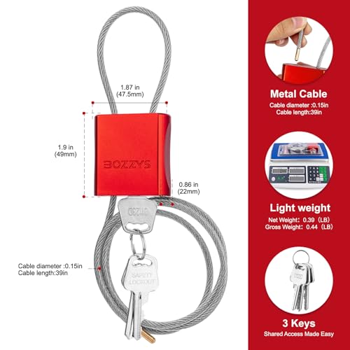 Adjustable Cable Locks with 6 Same Keys, 3.28ft (1m), 3-Pack, Red - color: red | 3pack-L 3.28ft(1m)-6 same keys | D 1/6in(4mm)