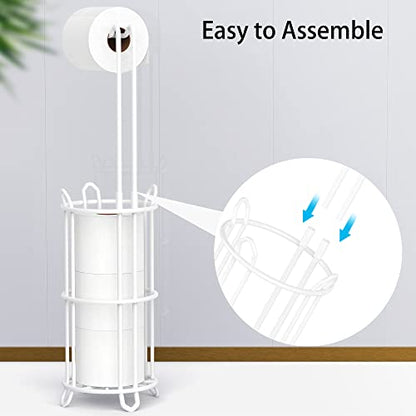 Meangood Toilet Paper Holder Stand and Tissue Paper Roll Dispenser for 4 Mega Rolls, Bathroom Free Standing Tissue Roll Storage Holder Rack, Metal Wire (White) - color: White