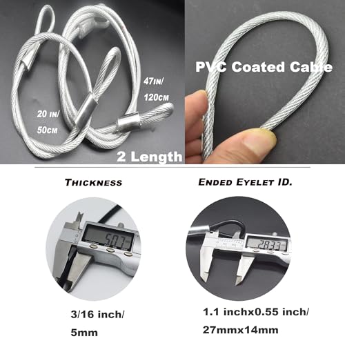 20 inch (50cm) 5mm Stainless Security Cables Tether,Braided Steel Vinyl Coated Safety Strap Luggage Lock,Flexible Wire Lead Chain Leash with Double Loops, Clear 4Pcs - color: Clear, size: 5mm-20in(4pcs)