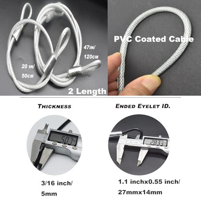 20 inch (50cm) 5mm Stainless Security Cables Tether,Braided Steel Vinyl Coated Safety Strap Luggage Lock,Flexible Wire Lead Chain Leash with Double Loops, Clear 4Pcs - color: Clear, size: 5mm-20in(4pcs)