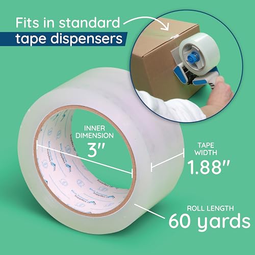 Blue Summit Supplies 12 Pack Clear Packing Tape, 1.88" x 60 yd, 2.7mil