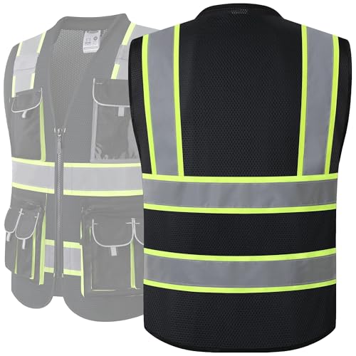 JKSafety Reflective Safety Vest for Men Cushioned Collar JK89M Black M - color: Mesh-black, size: Medium