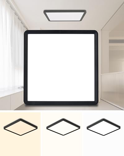 Square Led Flush Mount Ceiling Light,16 Inch 40w 3820lm led Light 3000k,4000k,6000k CCT Selectable,Flat Panel Super Slim Led Ceiling Light Fixture,for Garage Gym Kitchen Pantry Hallway(1Pack-Black) - color: Black, size: 16 Inch 1PK Square 3CCT