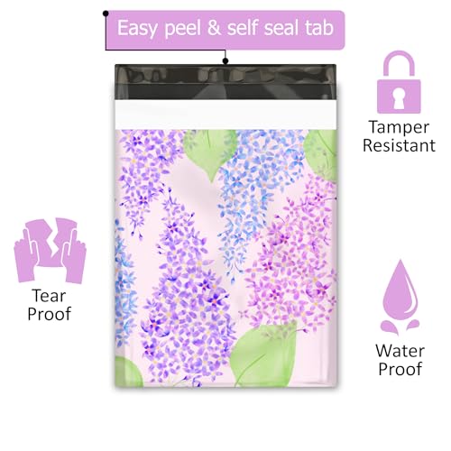 10x13 (100) Lilacs Floral Summer Designer Poly Mailers Waterproof Self Sealing Tear Resistant Polymailers Shipping Envelopes Premium Printed Bags For Small Businesses - color: Lilacs, size: 10x13 inches