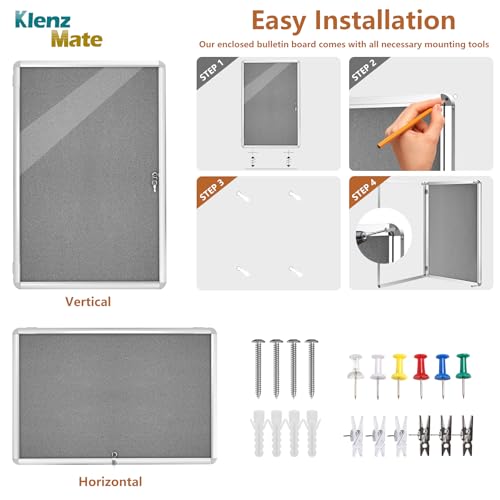 36"x24" Enclosed Bulletin Board Tamper-Proof Dispaly Case, Grey Fabric - color: Silver Frame / Grey Felt, size: 36" x 24"