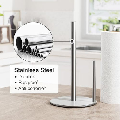 Paper Towel Holder Silver Stainless Steel Kitchen Countertop Roll Organizer - color: Silver