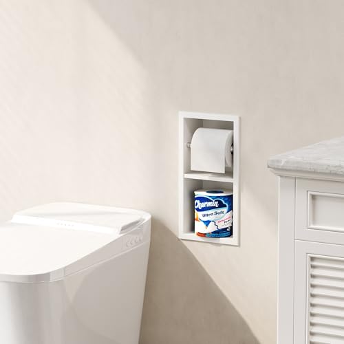 Qeke Recessed Toilet Paper Holder, Dual Rolls Tissue Toilet Holder, White - color: Matte White