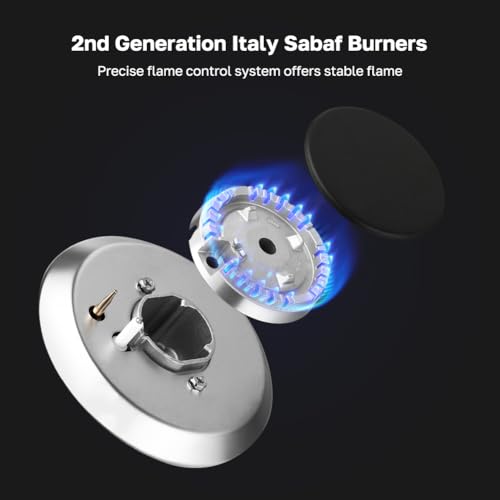 12 Inch Gas Cooktop, ThermoMate Heavy Built In Gas Rangetop with 2 High Efficiency SABAF Burners, NG/LPG Convertible 304 Stainless Steel Stove Top with Flame Out Protection, CSA Certified - size: 12 inch 2 burners