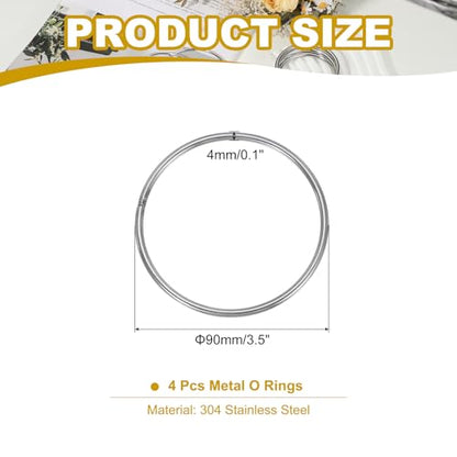 PATIKIL 3.5" Metal O Ring, 4 Pcs Heavy Duty 304 Stainless Steel O Rings Welded Round Rings for DIY Crafts Hardware Belt Dog Leash Macrame, 4x90mm - size: 4x90mm