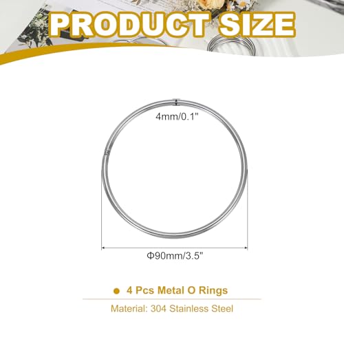 PATIKIL 3.5" Metal O Ring, 4 Pcs Heavy Duty 304 Stainless Steel O Rings Welded Round Rings for DIY Crafts Hardware Belt Dog Leash Macrame, 4x90mm - size: 4x90mm