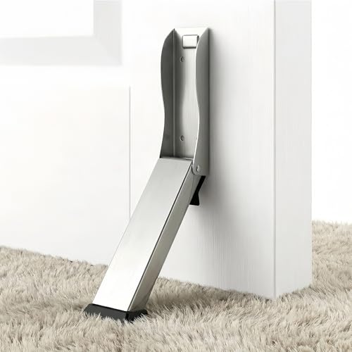 Foldable Kickdown Door Stopper Heavy Duty Tall Door Stop Kick Down Holder for Bottom of Door, Wall Protector for Gaps Under 10cm, No Bending Operation, Brushed Stainless Steel (1 Pack) - color: Brushed Stainless Steel