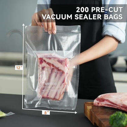 Wevac Vacuum Sealer Bags 8x12" 200 Quart for Food Saver, Suction Channel - size: 8"x12" 200 Count