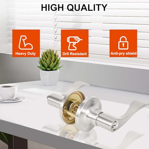 High-Security Stainless Steel Door Lever with Lock and Key(Silver) - color: 8300-Silver