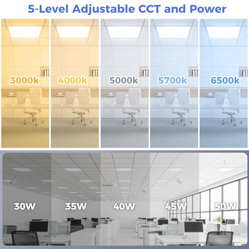 AIKVSXER 2 Pack 2x2 LED Flat Panel Light - Selectable 5 CCT 3000K-6500K & 5 Wattage 30-50W 5500Lm 0-10V Dimmable 2x2 led Drop Ceiling Lights 120-277V for Commercial and Home - size: 2x2-2p