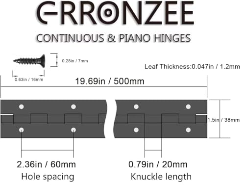 2PCS 20 Inch Black Piano Hinge, 0.047" Leaf Thickness, 1.5" Open Width - size: 20 Inch, style: 1.5" Open Width