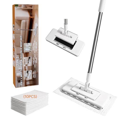 2‑in‑1 Snap Grip Mini Mop with 10 Reusable Cloths, Zero Touch No Wash Lazy Mop, Suitable for Wet/Dry Floors, House Wall, Windows, Corners,Versatile and Efficient - size: Mini Mop with 10 Reusable Cloths