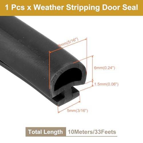 PATIKIL Window Weather Stripping Door Seal, 5/16" Wide Bulb Bubble TPE Weatherstrip Seal for 3/16" Slot Door Frame Window (10 m/33 ft, Black) - size: 3/16 Inch