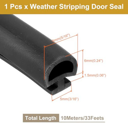 PATIKIL Window Weather Stripping Door Seal, 5/16" Wide Bulb Bubble TPE Weatherstrip Seal for 3/16" Slot Door Frame Window (10 m/33 ft, Black) - size: 3/16 Inch