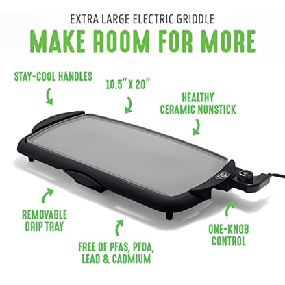 GreenLife 20" Extra Large Electric Griddle, Graphite - color: Graphite Black