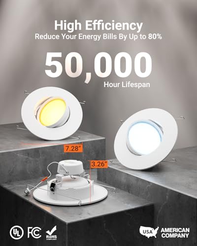 Sunco 6 Pack 6 Inch Gimbal LED Recessed Light Adjustable, 12W=60W 5CCT