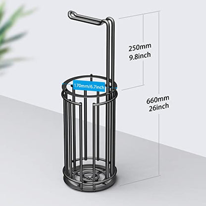 Meangood Toilet Paper Holder Stand and Tissue Paper Roll Dispenser for 4 Mega Rolls, Bathroom Free Standing Tissue Roll Storage Holder Rack, Detachable (Matte Black) - color: Black