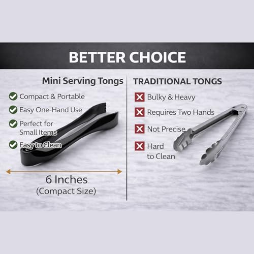 6" Black Mini Serving Tongs 30ct – Disposable Serving Tongs | Small PlasticTongs For Appetizers, Salad Bar, Buffet, Catering | PlasticTongs For Party, Finger Food, Restaurant Utensils In Bulk