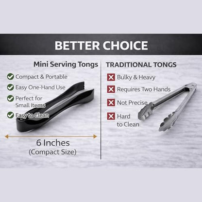 6" Black Mini Serving Tongs 30ct – Disposable Serving Tongs | Small PlasticTongs For Appetizers, Salad Bar, Buffet, Catering | PlasticTongs For Party, Finger Food, Restaurant Utensils In Bulk