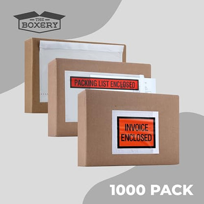 The Boxery 4 ½ x 5 ½” Clear Adhesive Backloading (Panel Face) Invoice Enclosed Envelopes, Label Envelopes/Pouches/Shipping Label Sleeves (1000 Pack) - size: Invoice Panel 4 1/2x5 1/2