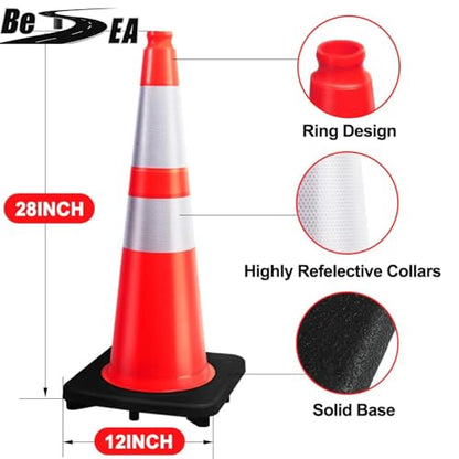 Besea 28 Inch Orange Traffic Cones, Heavy Duty Rubber Base - size: 28"(8 Cones)