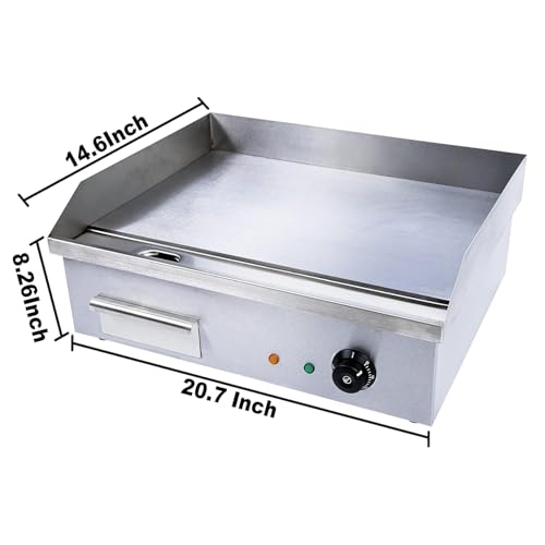 Commercial Electric Griddle, 3000w Stainless Steel Teppanyaki Grill Indoor Outdoor, Countertop Flat Top BBQ Plate with Thermostatic Control