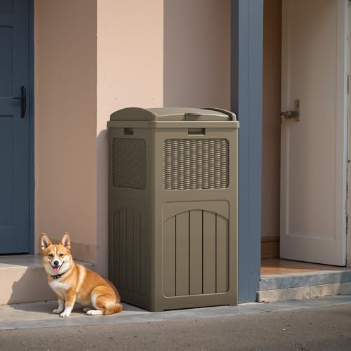 Flamaker 30 Gallon Trash Can, Resin Outdoor Garbage Can with Lid 2 Pack - color: Brown, size: 2 Packs