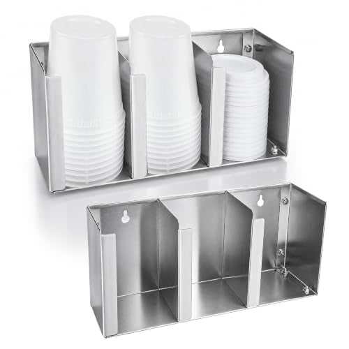 Stainless Steel Cup Dispenser, Cup and Lid Holder with Adjustable Dividers