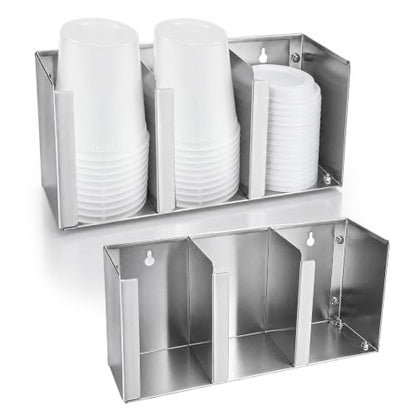 Stainless Steel Cup Dispenser, Cup and Lid Holder with Adjustable Dividers