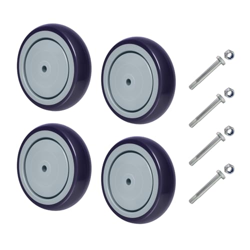 5" Wheels for Cart, 3/8" Axle Shopping Cart Wheels Replacement, Set of 4 Rubber Caster Wheels for Supermarket Grocery Retail Stores (4 Wheel,Purple) - style: Purple (3/8'' Bore)