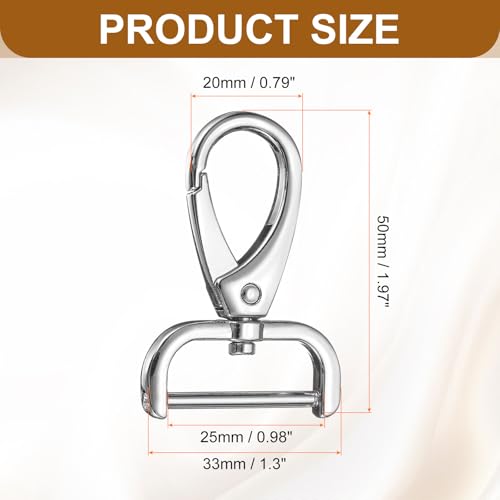 HARFINGTON 2Pcs Detachable Snap Hook Swivel Clasp 1" D Ring with Swivel Lobster Claw Clasps Hook for Purse Strap Keychain Bag DIY Craft, Silver - color: Silver, size: 1"