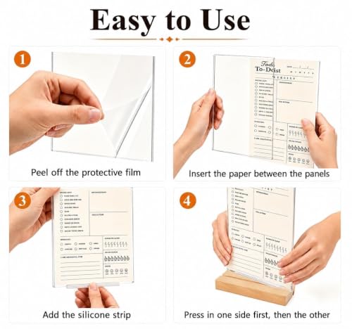 5x7 Acrylic Sign Holder with Wooden Base 4 Pack Adjustable Vertical/Tilt - color: Natural, size: 5"x7"