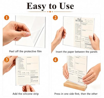 5x7 Acrylic Sign Holder with Wooden Base 4 Pack Adjustable Vertical/Tilt - color: Natural, size: 5"x7"