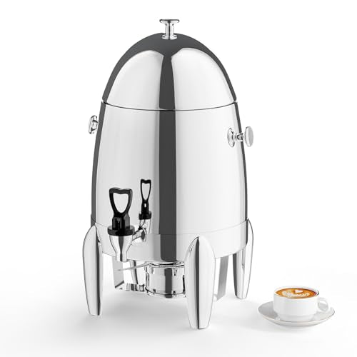 ROVSUN 3 Gallon/12L Beverage Dispenser, Stainless Steel Coffee Chafer Urn with Fuel Holder, Drink Dispenser with Stand Ice Container Spigot, Hot & Cold Drinks for Party Catering Buffet Banquet, Silver - color: Silver